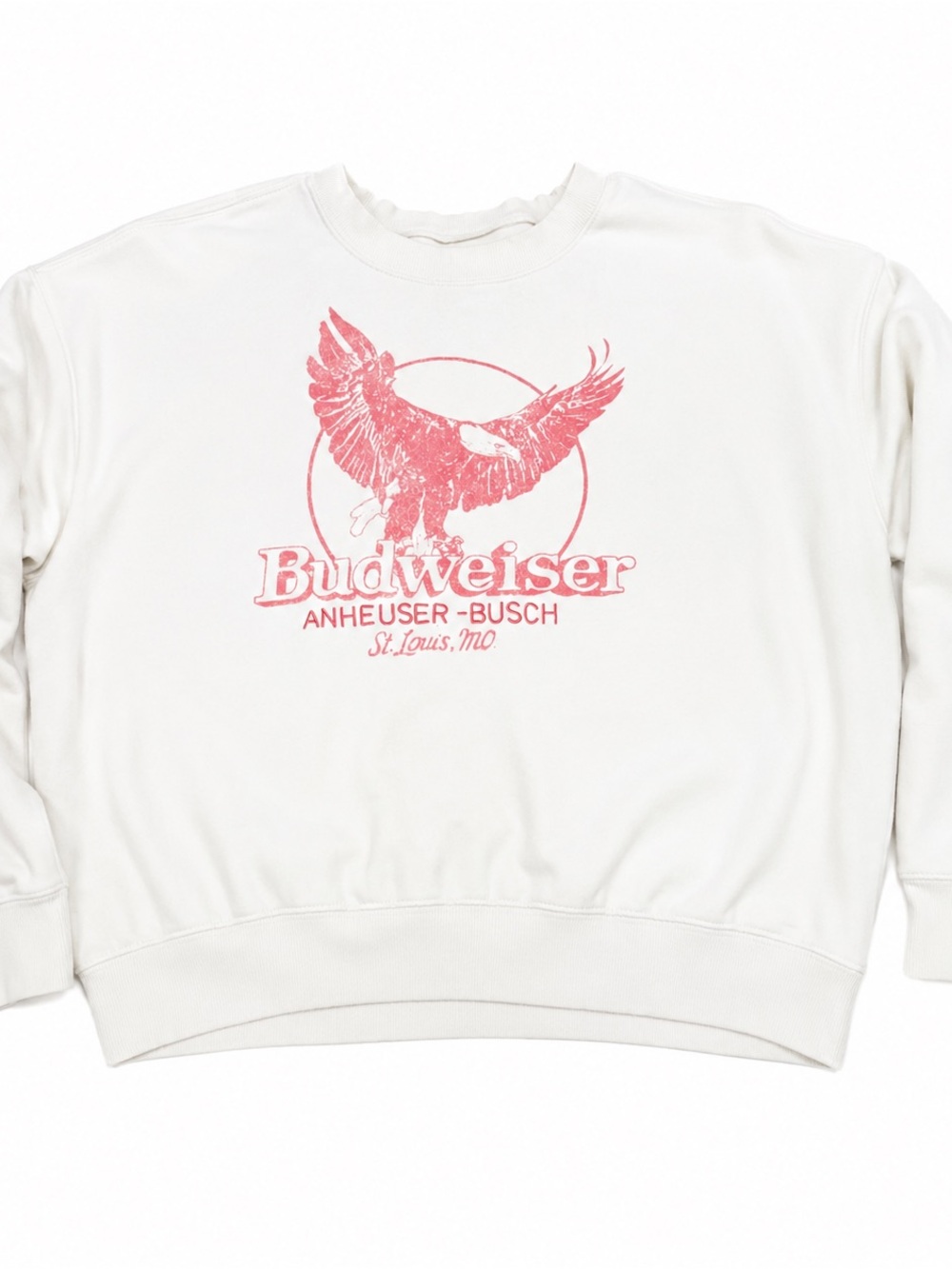 Budweiser White Crewneck Sweatshirt with Red Eagle Graphic